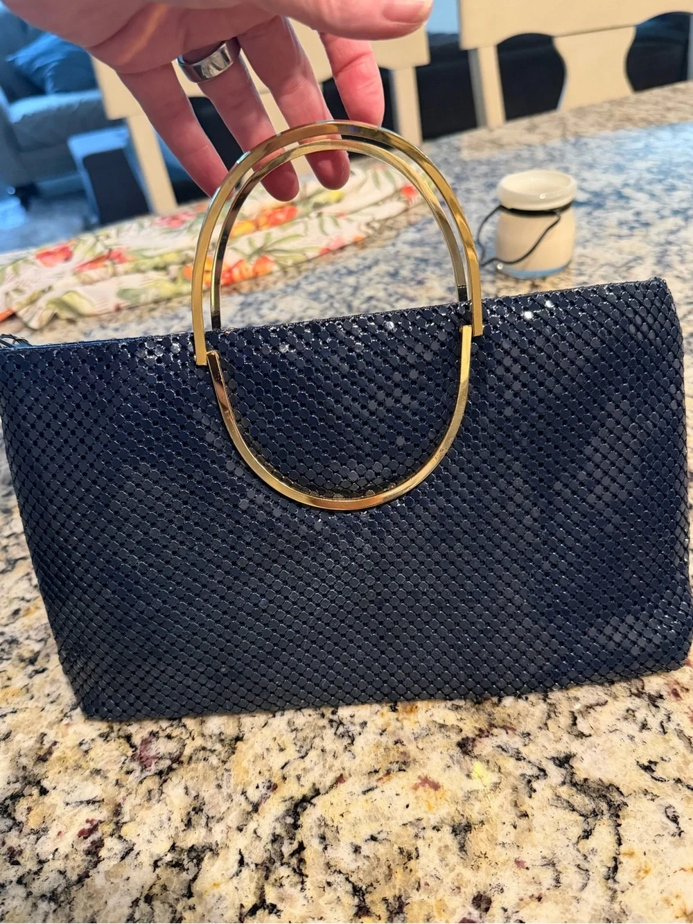 Navy Sequin Evening Clutch with Gold Accent - Bags By Marlo